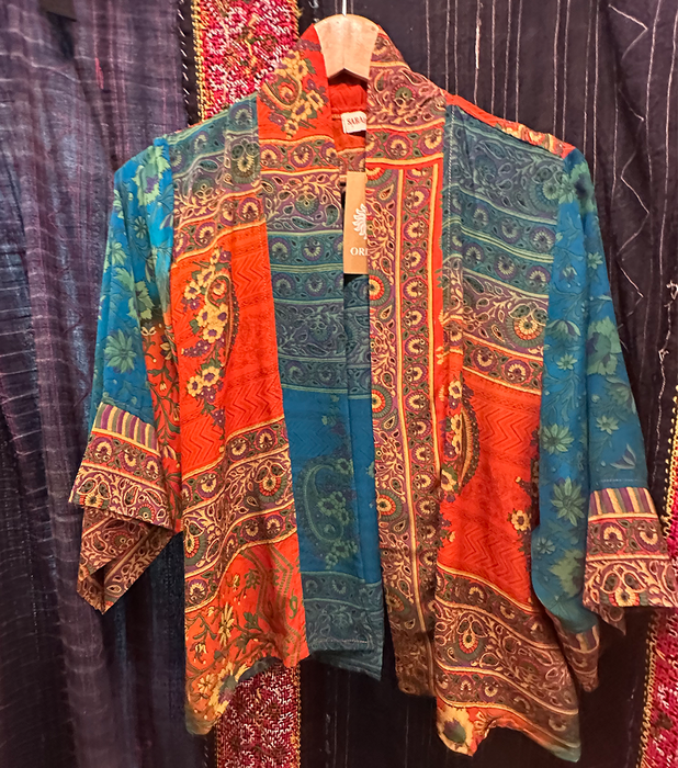 Upcycled Vintage Silk Short Kimono - Poppy