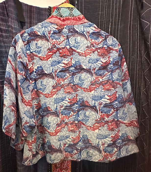 Upcycled Vintage Silk Short Kimono - Poppy