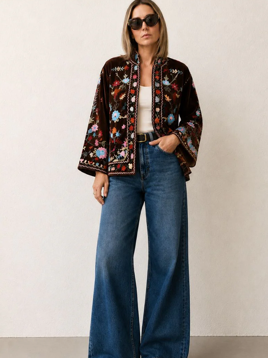 Anika Velvet Cotton Embroidered Jacket