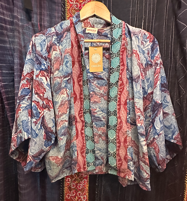 Upcycled Vintage Silk Short Kimono - Poppy