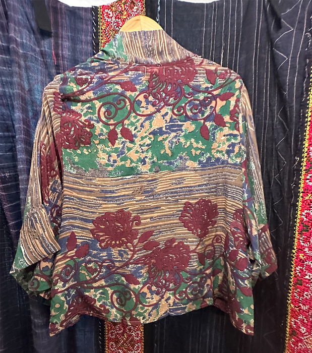 Upcycled Vintage Silk Short Kimono - Poppy