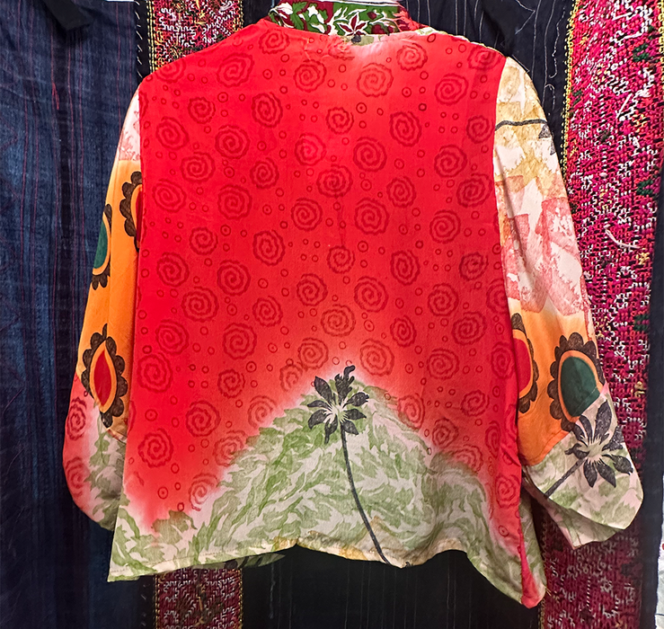 Upcycled Vintage Silk Short Kimono - Poppy