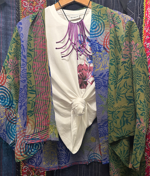 Upcycled Vintage Silk Short Kimono - Poppy