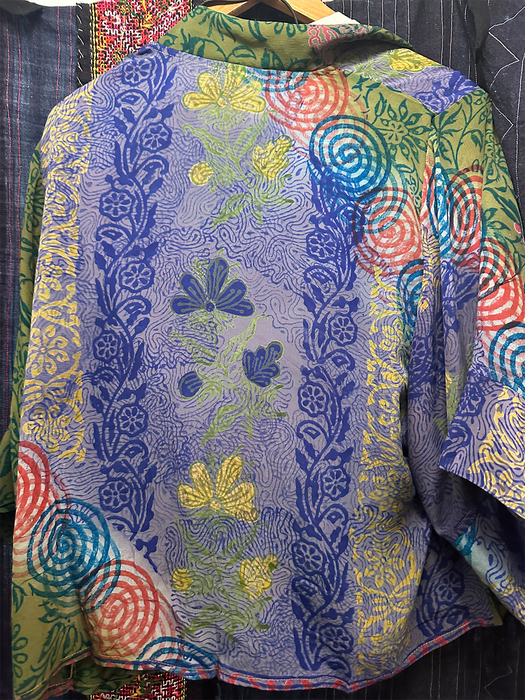 Upcycled Vintage Silk Short Kimono - Poppy