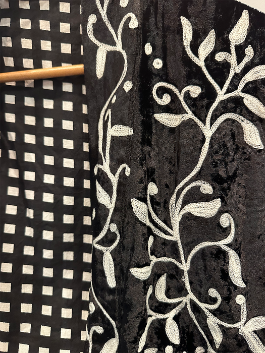 Velvet Embroidered Kimono Jacket -  Choc