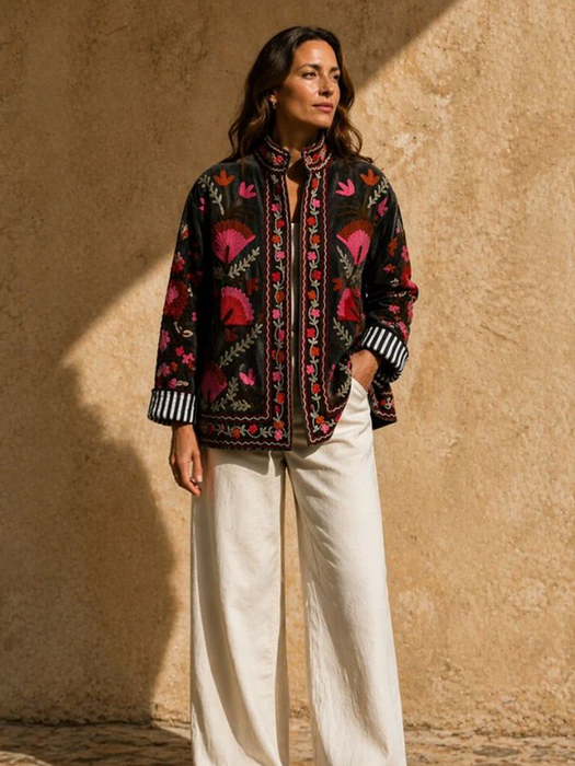 Anika Velvet Cotton Embroidered Jacket