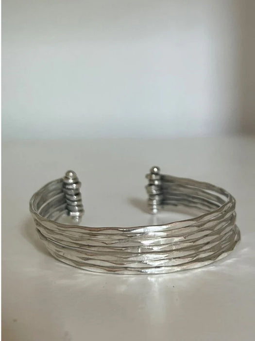 Luna Silver Hammered Cuff Bracelet By Origen Imports