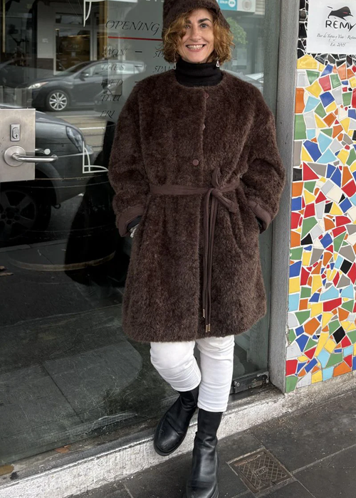 Luxe Collarless Faux Shearling Midi Coat