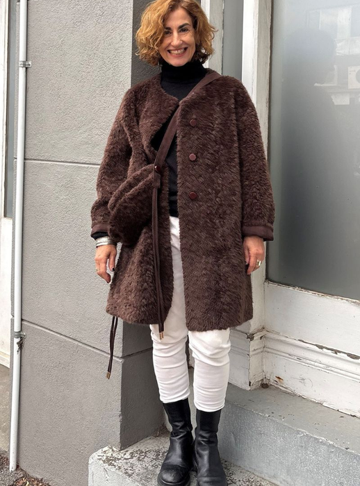 Luxe Collarless Faux Shearling Midi Coat