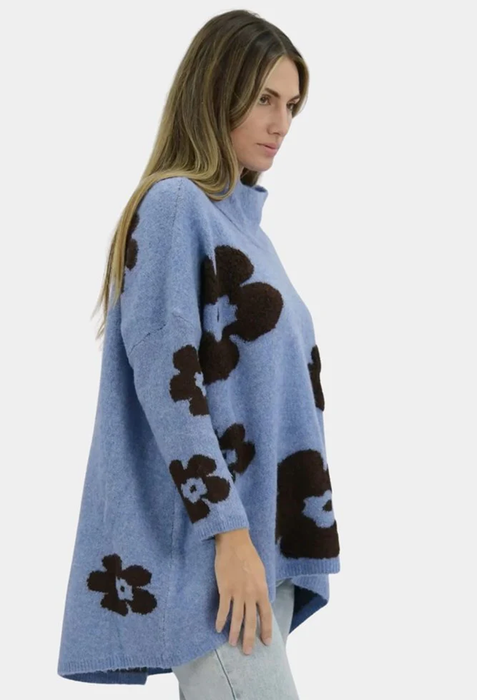 Blue Flower Relaxed Jumper
