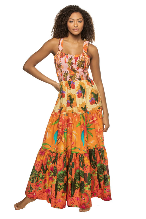 Mixed Warm Floral Maxi Dress