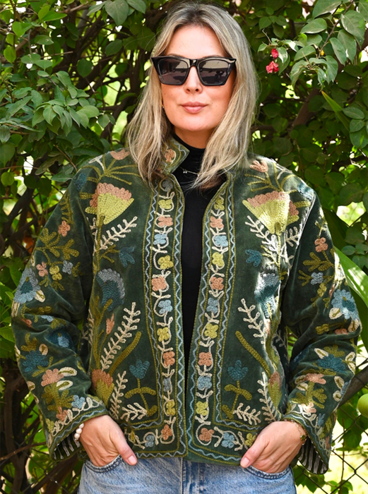 Anika Velvet Cotton Embroidered Jacket