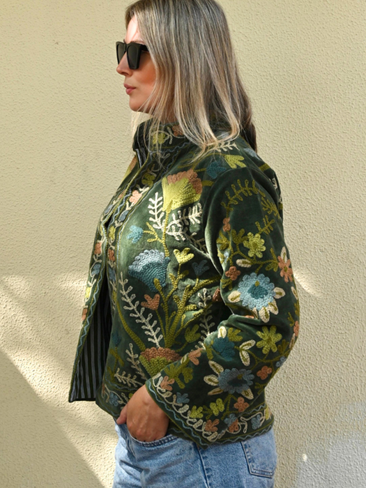 Anika Velvet Cotton Embroidered Jacket