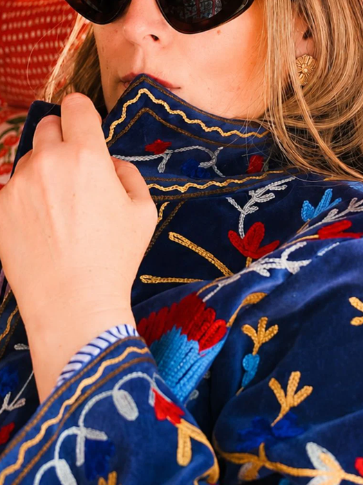 Anika Velvet Cotton Embroidered Jacket