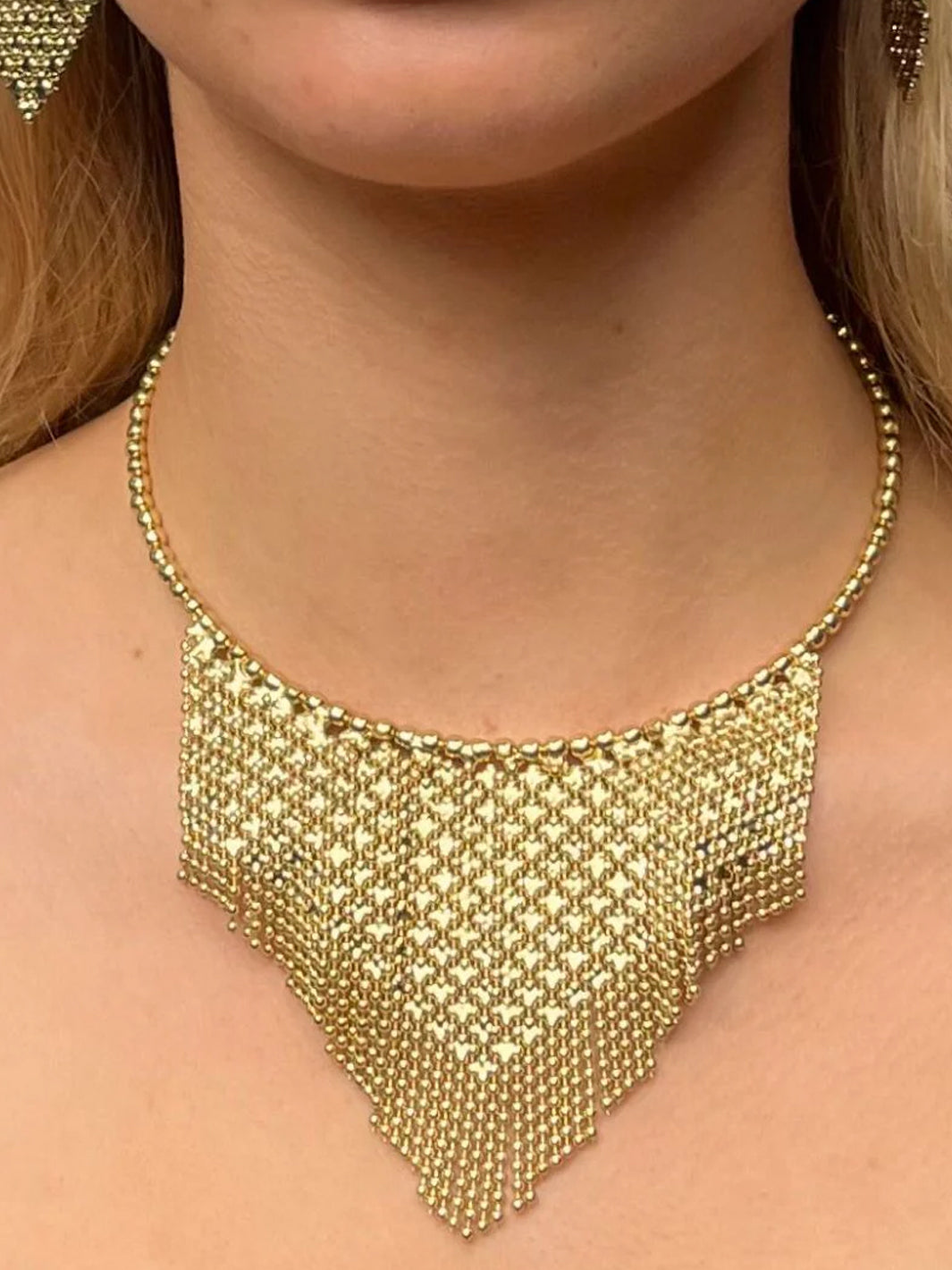 Gold Fringe Choker Necklace By Origen