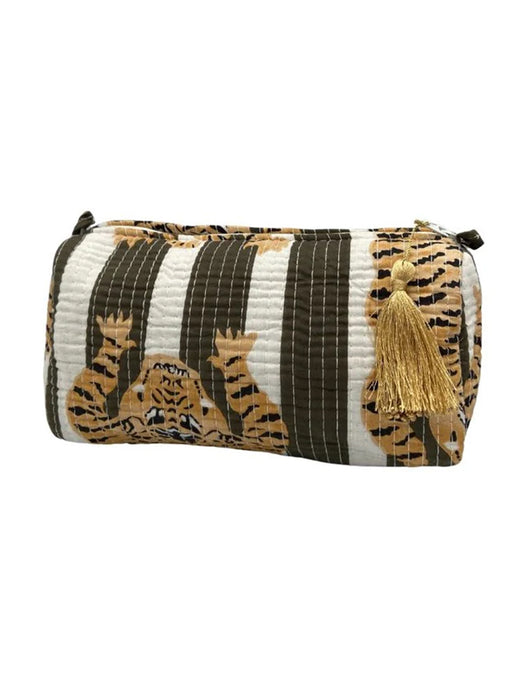 Cotton Quilted 3-Piece Travel Bag & Pouch Set – Tiger Khaki