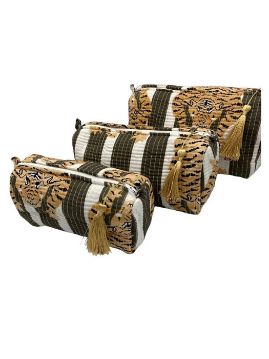 Cotton Quilted 3-Piece Travel Bag & Pouch Set – Tiger Khaki