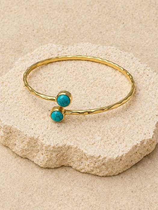 Solara Gold Open Double Stone Cuff Bangles
