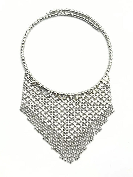 Silver Fringe Choker Necklace By Origen