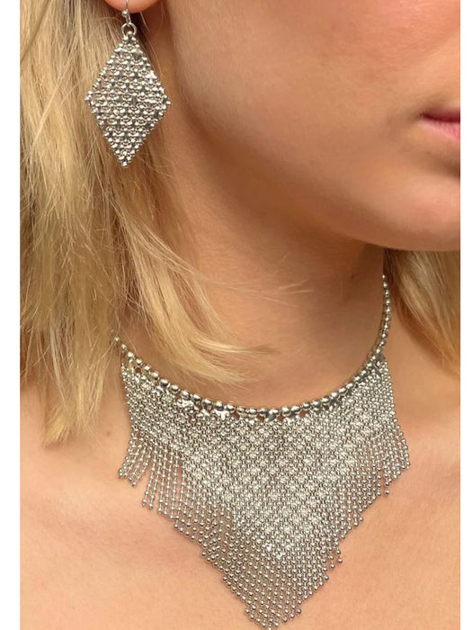 Silver Fringe Choker Necklace By Origen