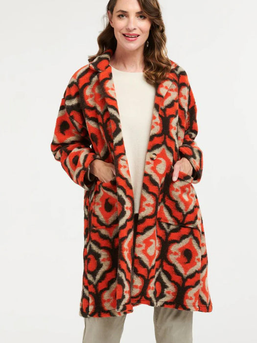 Patterned Brown & Orange Coat By Urban Luxury