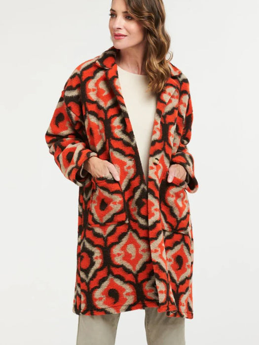 Patterned Brown & Orange Coat By Urban Luxury