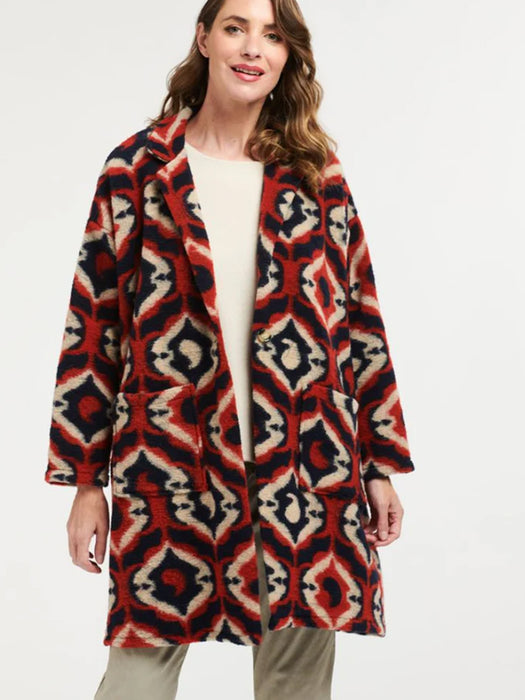 Patterned Orange & Navy Coat By Urban Luxury