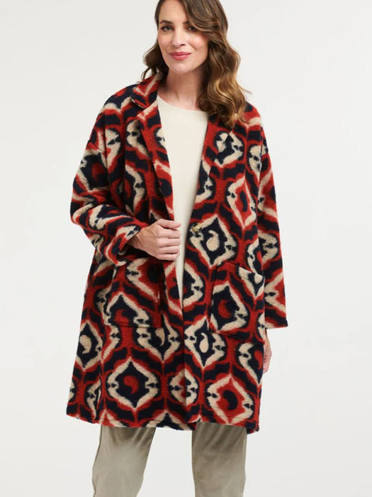 Patterned Orange & Navy Coat By Urban Luxury