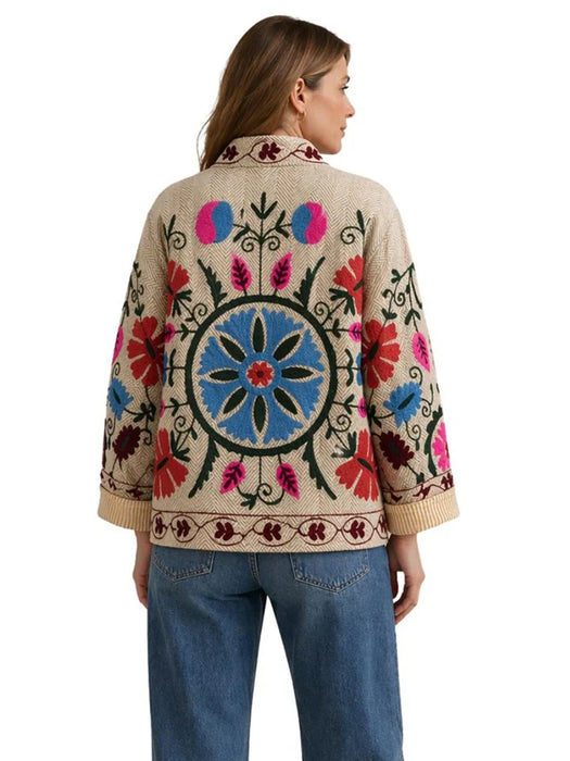 Anika Embroidered Cream Cotton Jacket