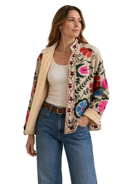 Anika Embroidered Cream Cotton Jacket
