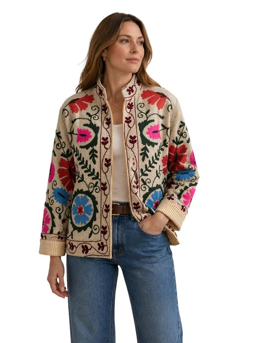 Anika Embroidered Cream Cotton Jacket
