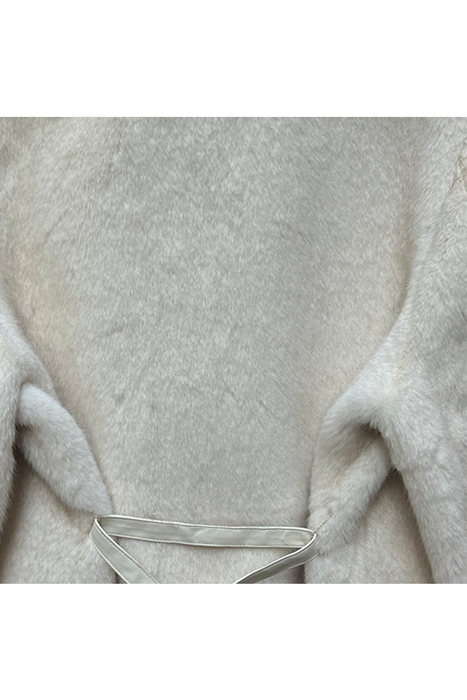 Hudson Faux Fur Jacket with Tie- Creamy Stone
