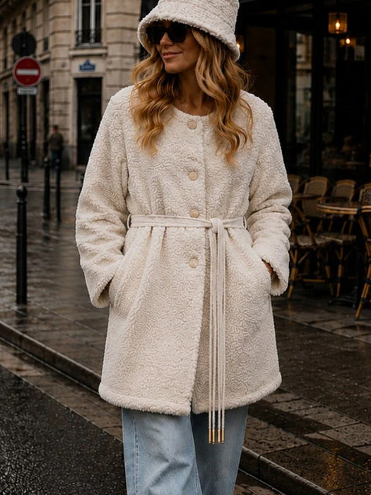 Luxe Collarless Faux Shearling Midi Coat