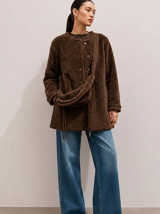 Luxe Collarless Faux Shearling Midi Coat