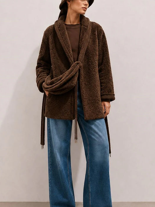 Luxe Collarless Faux Shearling Midi Coat
