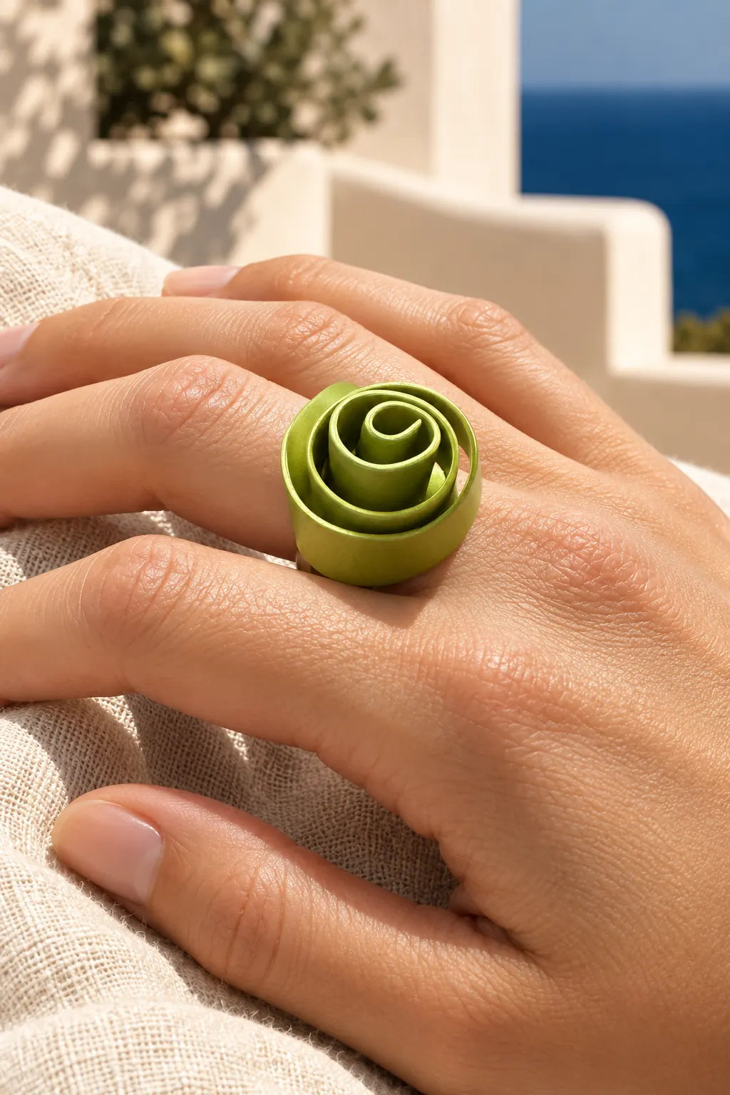 KNOT RING by Monica Krexa, worn on a model, cream editorial hero