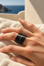 GIANT SCUP RING by Monica Krexa, worn on a model, cream editorial hero
