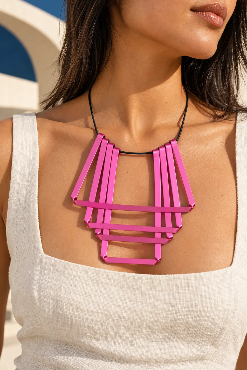 KAU PENDANT NECKLACE solids by Monica Krexa, worn on a model, cream editorial hero