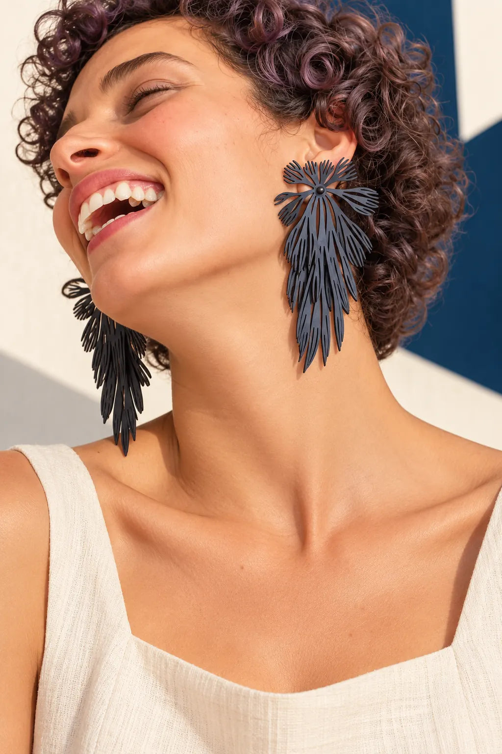 TUN MUSH EARRINGS by Tun, worn on a model, cream editorial hero