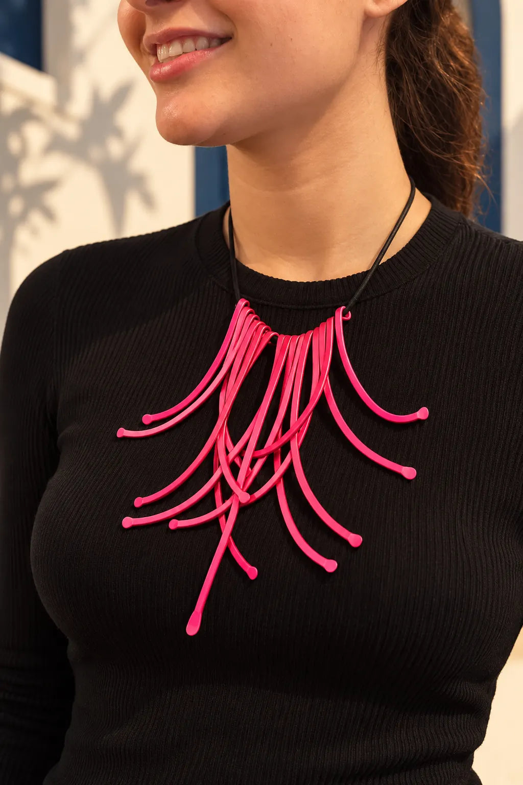 MONICA STRAWS NECKLACE by Monica Krexa, longer fronds and full-length framing, cream editorial hero v2